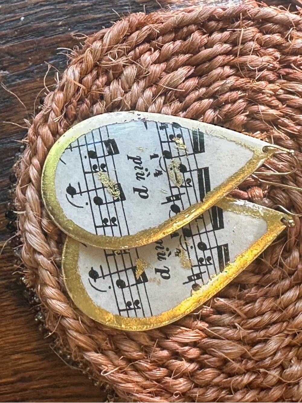 Gold-Trim Music Note Teardrop Earrings